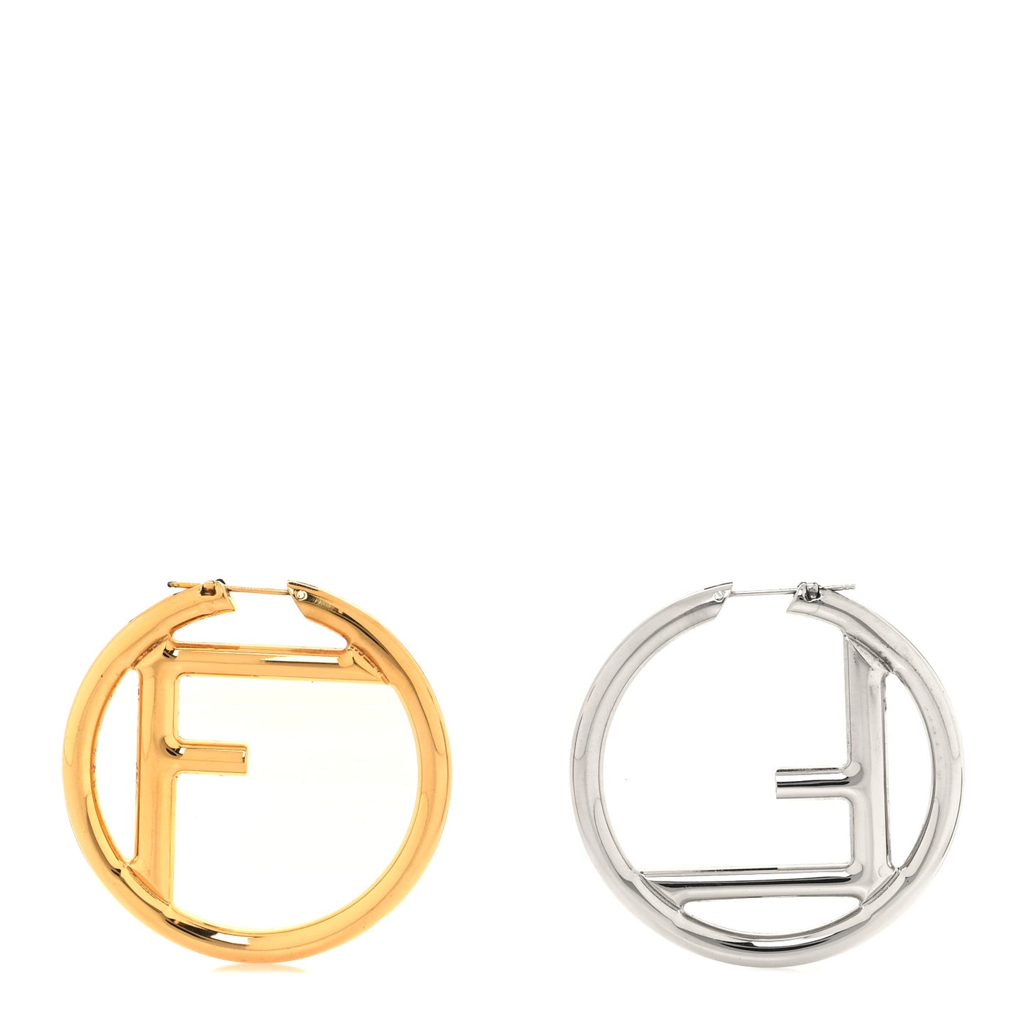Metal FF Hoop Earrings Gold Silver