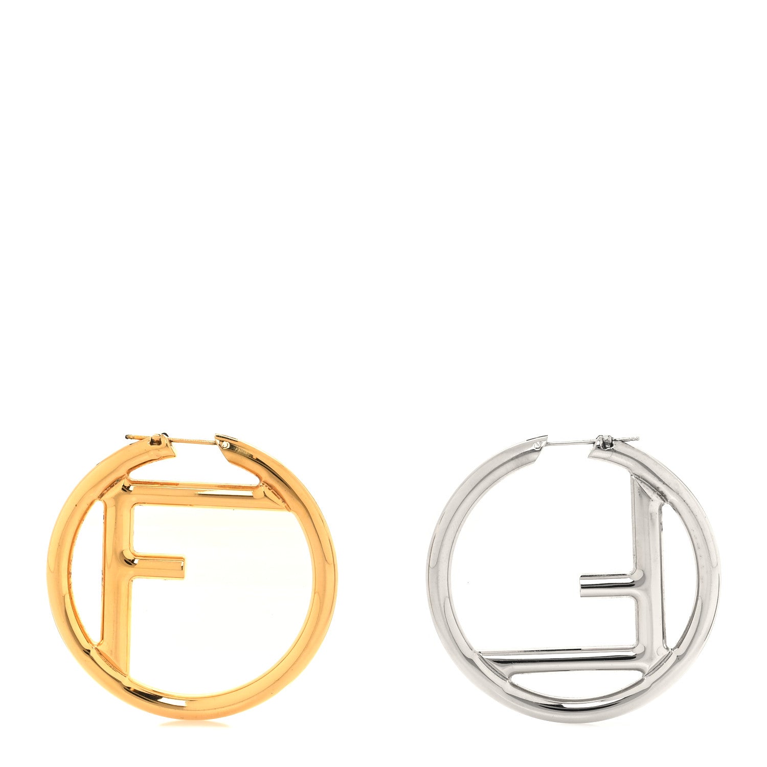 Fendi Metal FF Hoop Earrings Gold Silver 1 of 5