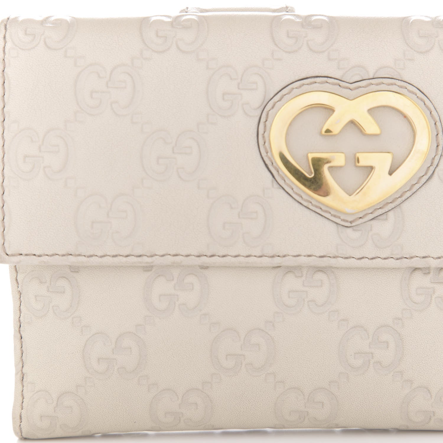 Gucci Guccissima Lovely Heart French Flap Wallet White 10 of 10