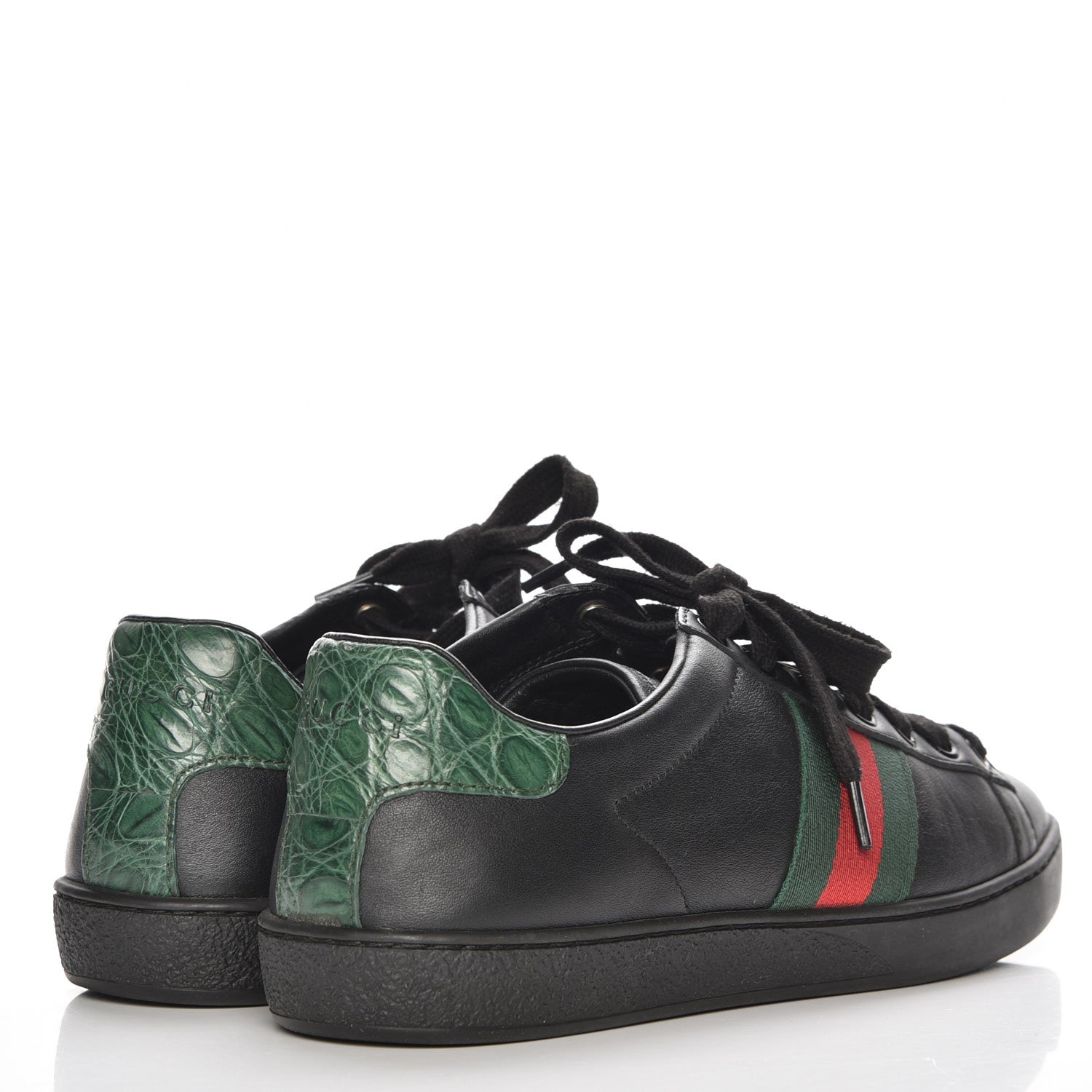 Gucci Calfskin Crocodile Web Ace Sneakers 36.5 Black 4 of 8