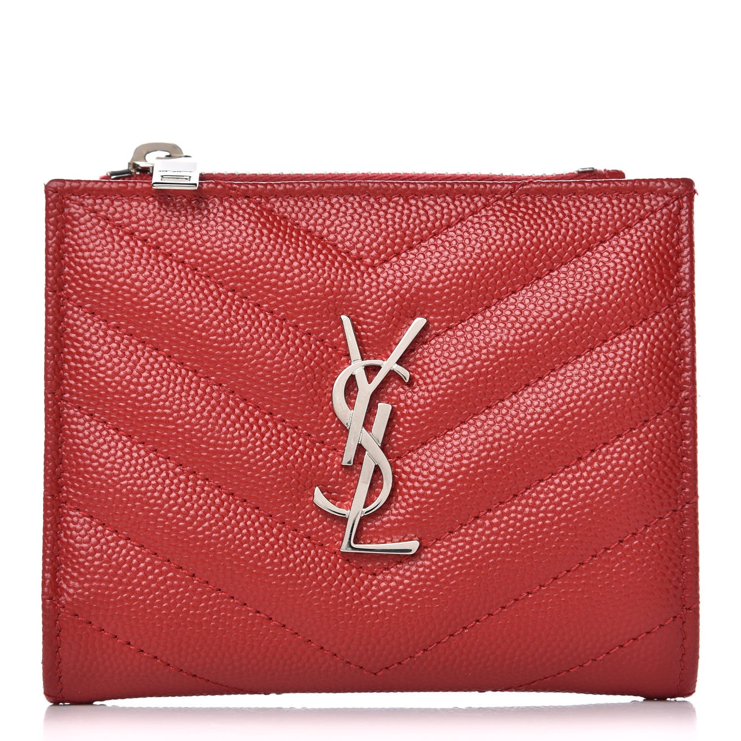 Grain De Poudre Matelasse Chevron Monogram Zipped Card Case Rouge