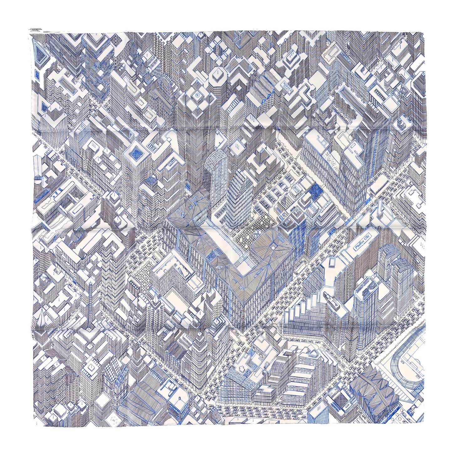 Silk Pantin City Scarf 90 White Black Bleu