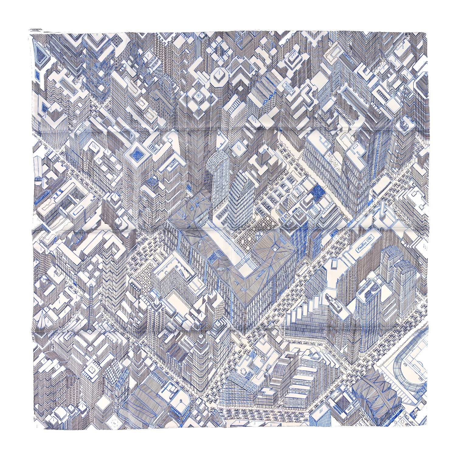 Hermes Silk Pantin City Scarf 90 White Black Bleu 1 of 3