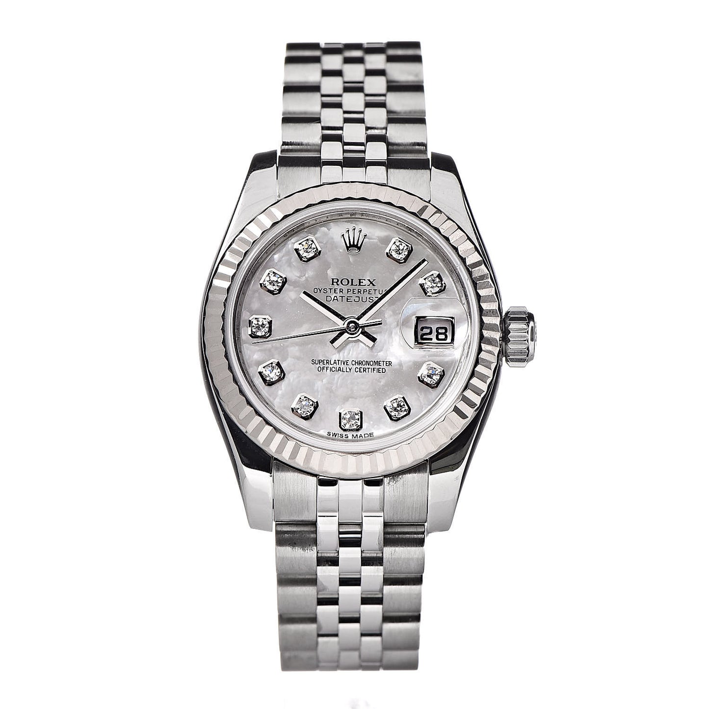 Stainless Steel 18K White Gold Diamond Mother of Pearl 26mm Oyster Perpetual Datejust Watch 179174