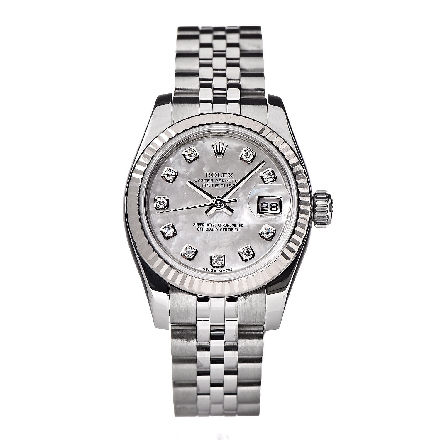 Rolex Stainless Steel 18K White Gold Diamond Mother of Pearl 26mm Oyster Perpetual Datejust Watch 179174 1 of 7