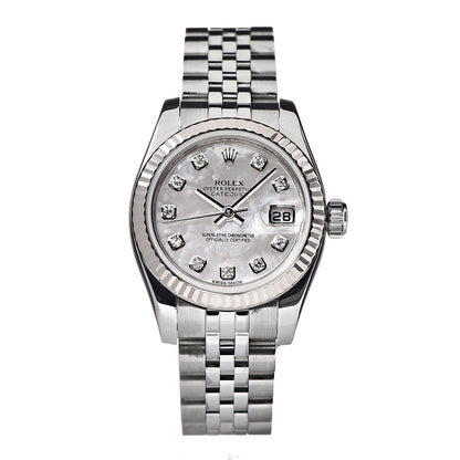 Rolex Stainless Steel 18K White Gold Diamond Mother of Pearl 26mm Oyster Perpetual Datejust Watch 179174 1 of 7