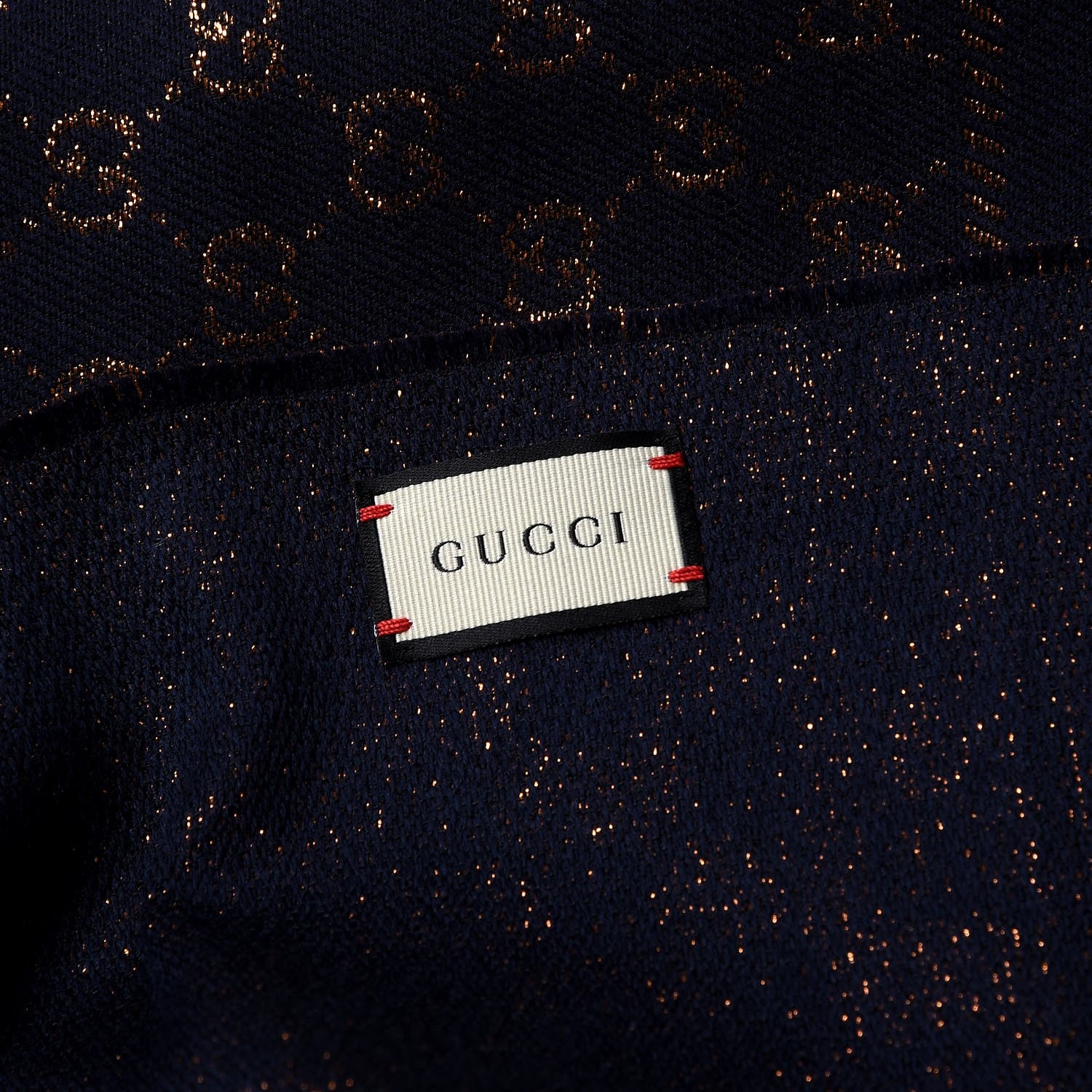 Gucci Wool Silk Jacquard GG Monogram Stenix Scarf Navy Yellow 4 of 4