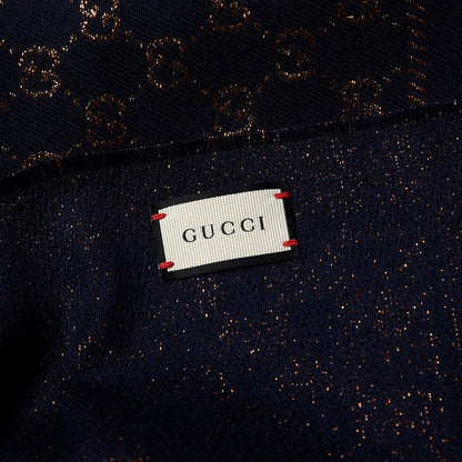 Gucci Wool Silk Jacquard GG Monogram Stenix Scarf Navy Yellow 4 of 4