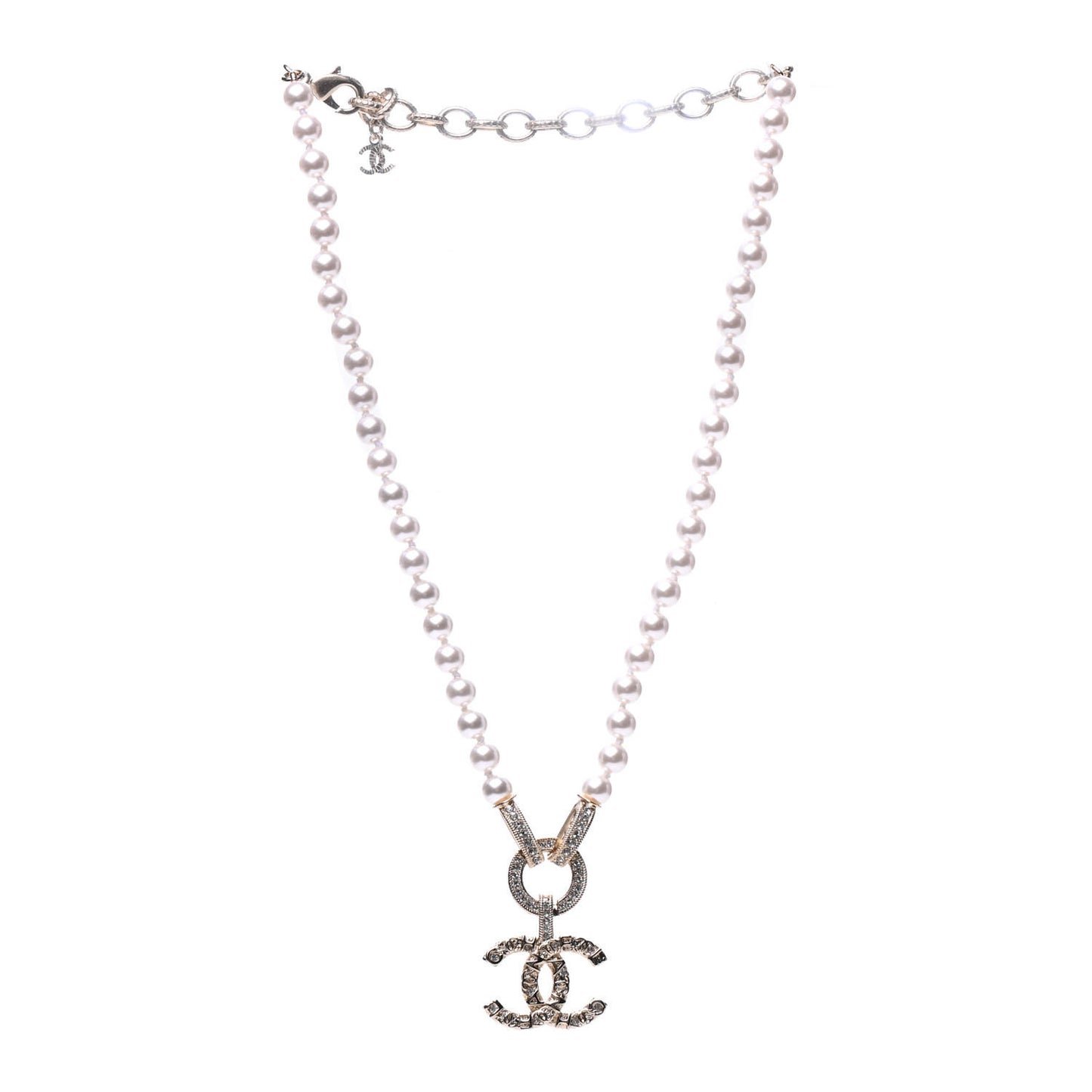 Pearl Crystal CC Short Logo Necklace Gold