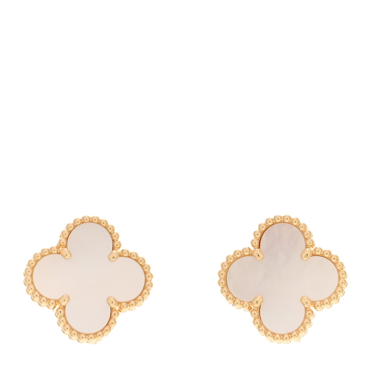 Van Cleef & Arpels 18K Yellow Gold Mother of Pearl Vintage Alhambra Earrings 1 of 5