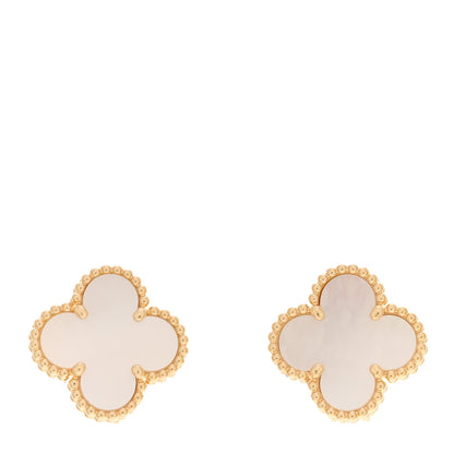 Van Cleef & Arpels 18K Yellow Gold Mother of Pearl Vintage Alhambra Earrings 1 of 5