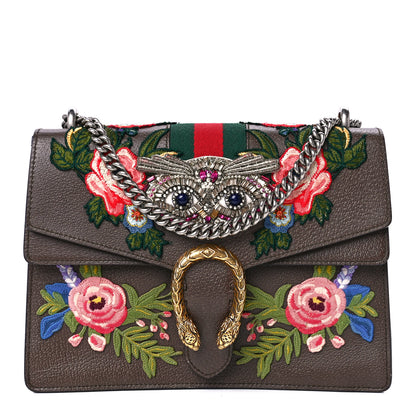 Gucci Calfskin Web Owl Embroidered Medium Dionysus Shoulder Bag New Acero Multicolor 1 of 12