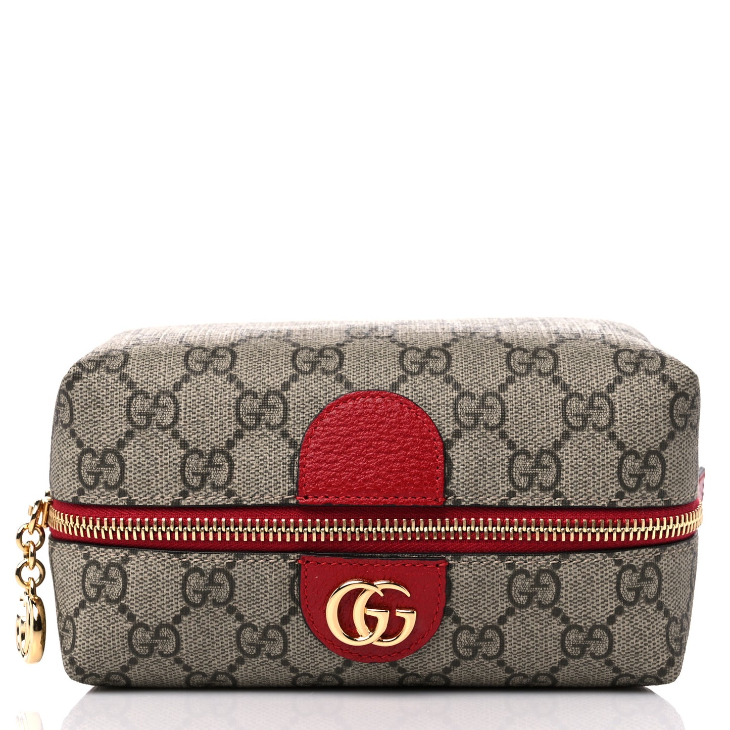 Soft GG Supreme Monogram Calfskin Medium Ophidia Cosmetic Case Beige Ebony Hibiscus Red