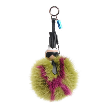 Fendi Fox Fur Shiny Nappa Super Karlito Pom Pom Bag Charm Malachite Multicolor Black 1 of 7
