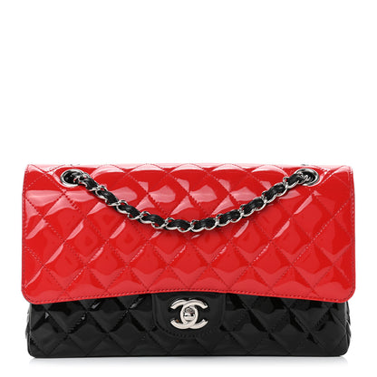 Chanel Patent Calfskin Quilted Bi-Color Medium Double Flap Red Black 1 of 13