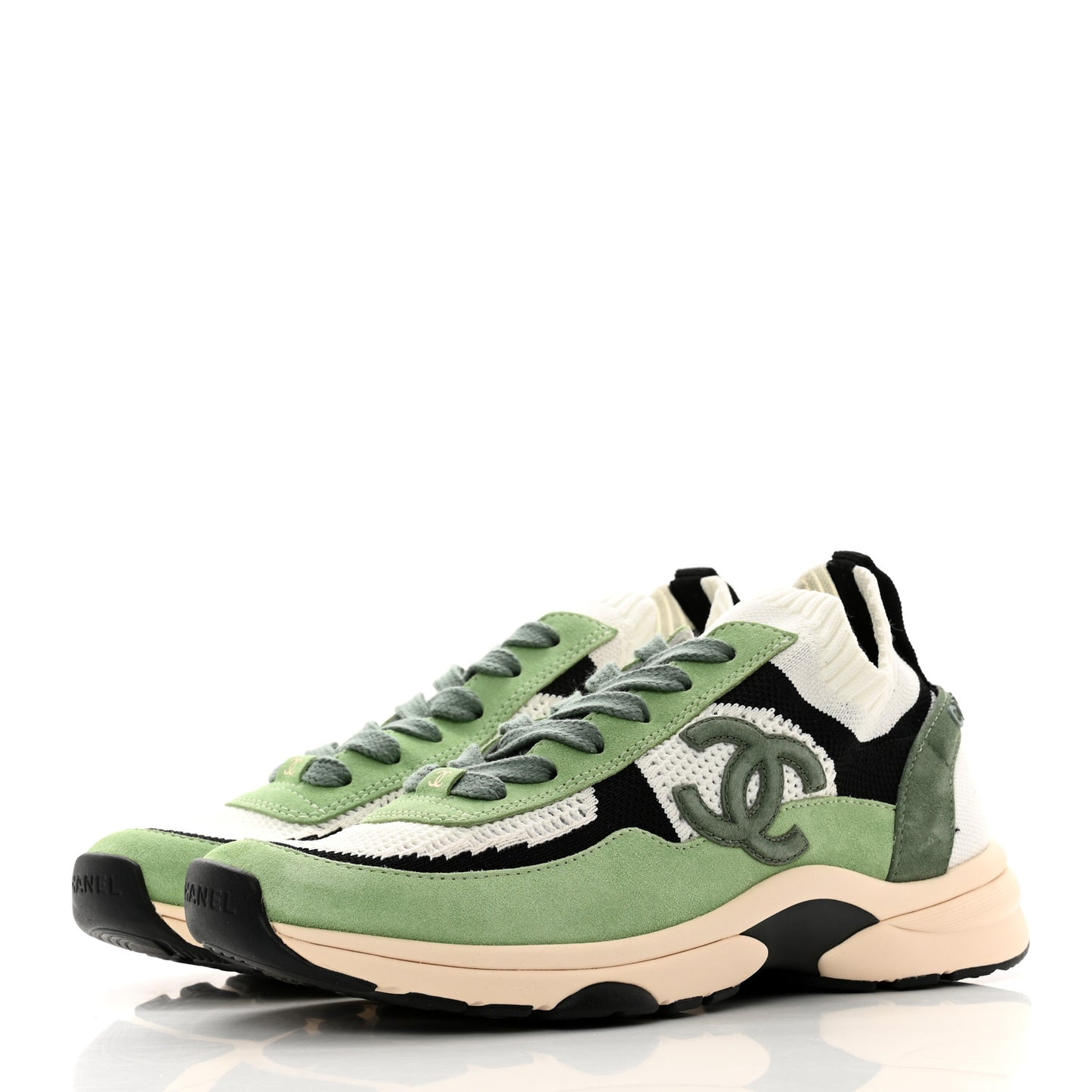 Knit Suede Fabric Womens CC Sneakers Green Dark 38.5 Green Dark Green White Black