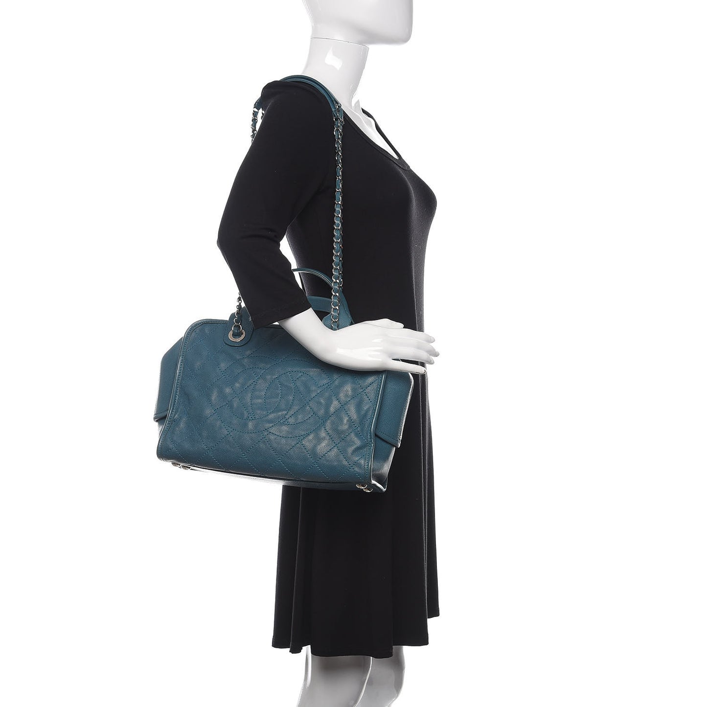 Caviar Quilted Deauville Bowling Bag Blue