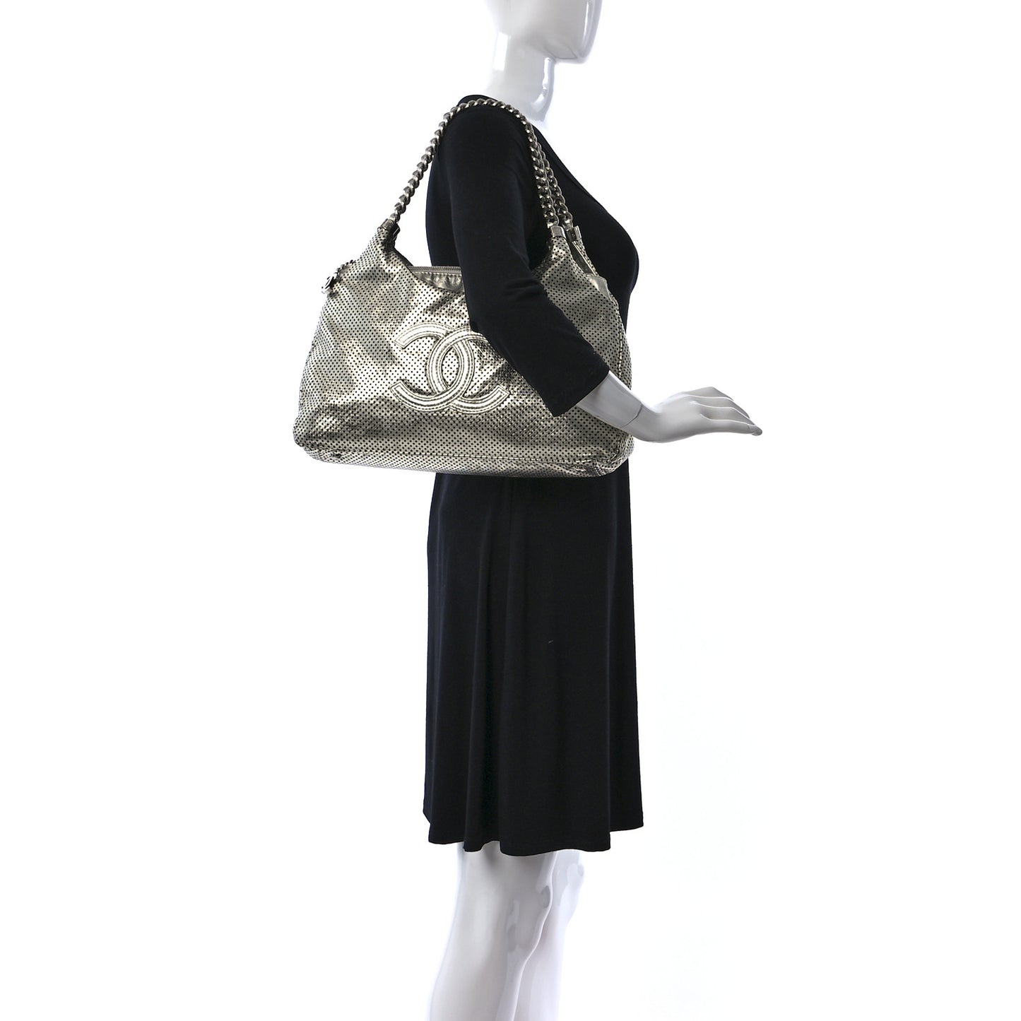 Metallic Glazed Calfskin Perforated Rodeo Drive Hobo Silver