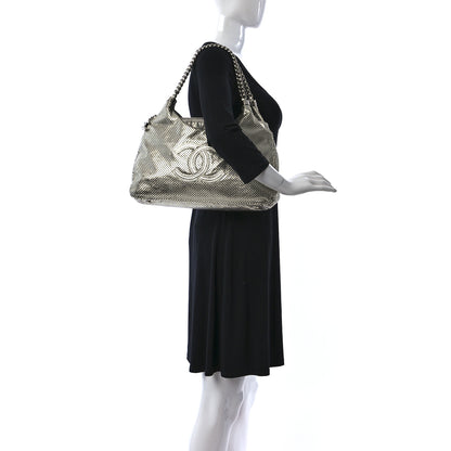 Chanel Metallic Glazed Calfskin Perforated Rodeo Drive Hobo Silver 2 of 9