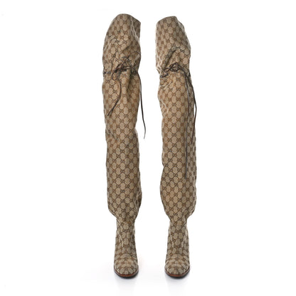 Gucci Monogram Over the Knee Boots 37.5 Beige Ebony 2 of 7