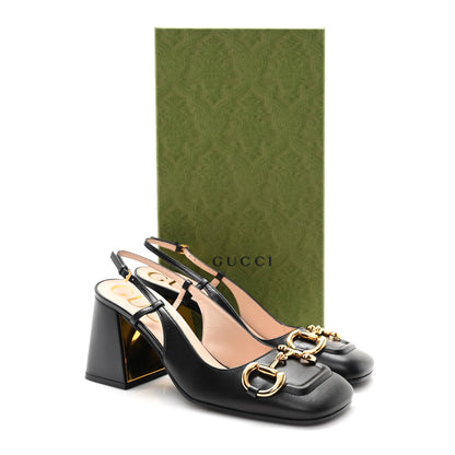 Gucci Malaga Kid Horsebit 75mm Slingback Pumps 37.5 Black 9 of 9