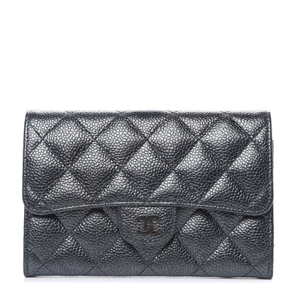 Chanel Metallic Caviar Quilted Small Flap Wallet Charcoal 1 of 11