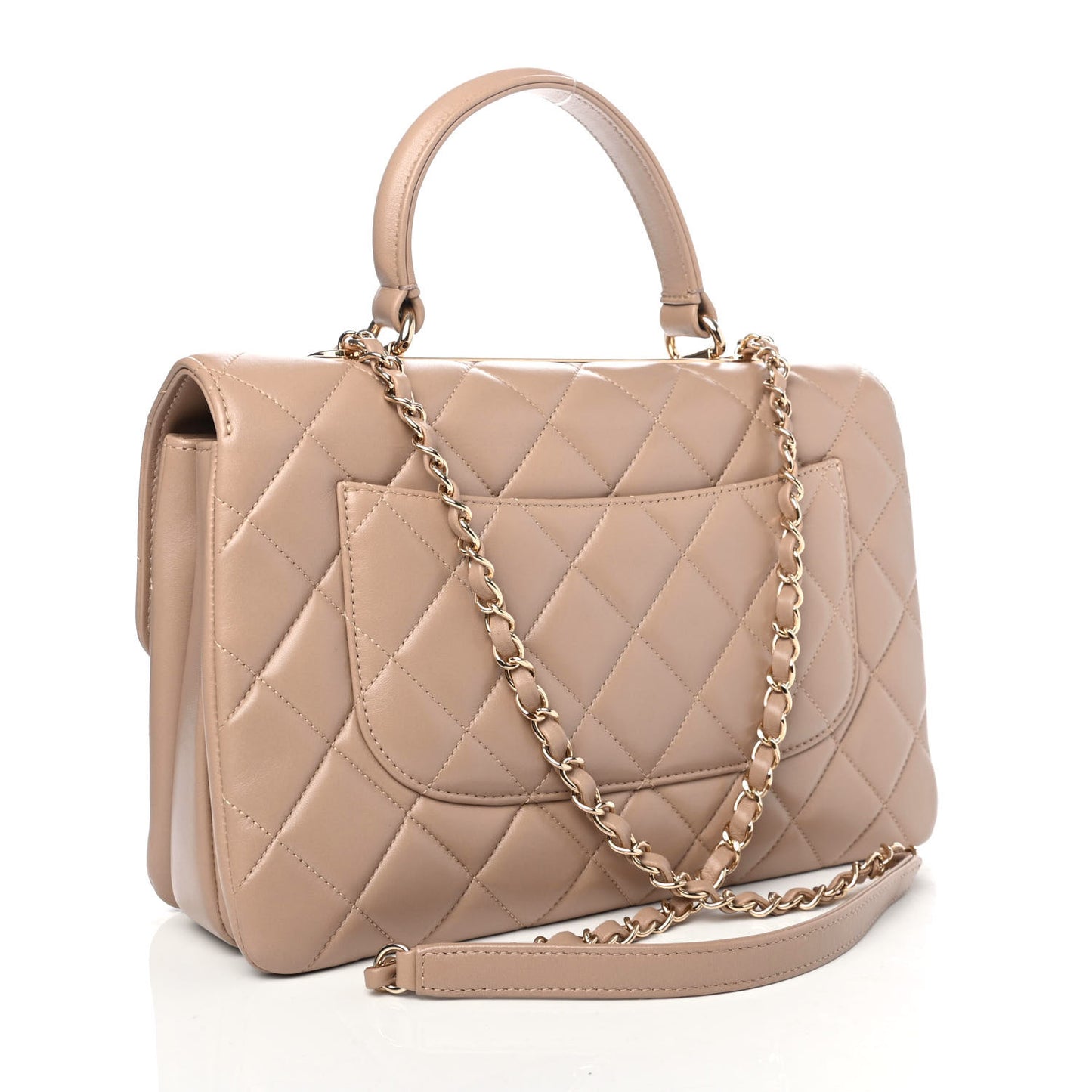 Lambskin Quilted Medium Trendy CC Flap Dual Handle Bag Beige