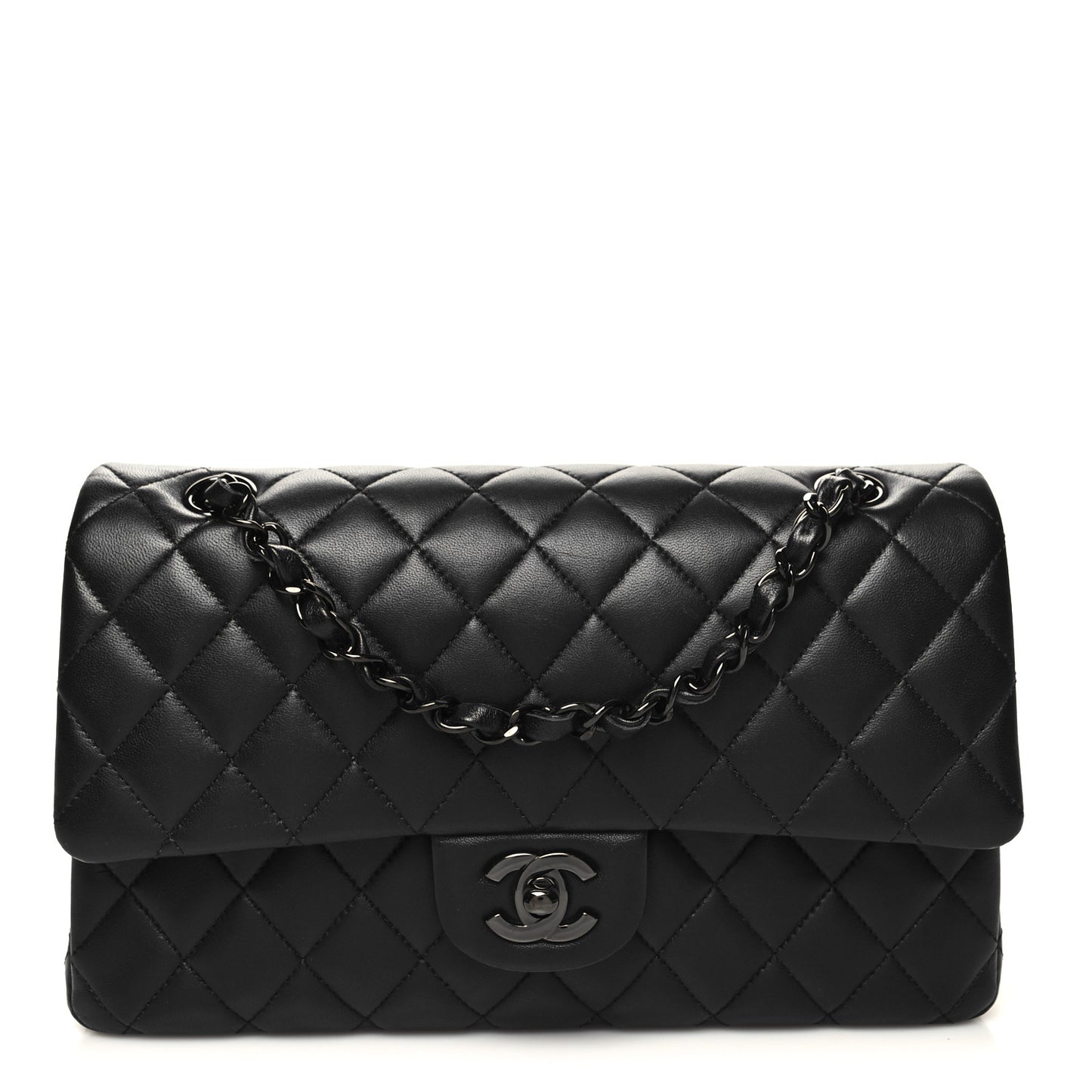 Lambskin Quilted Medium Double Flap So Black