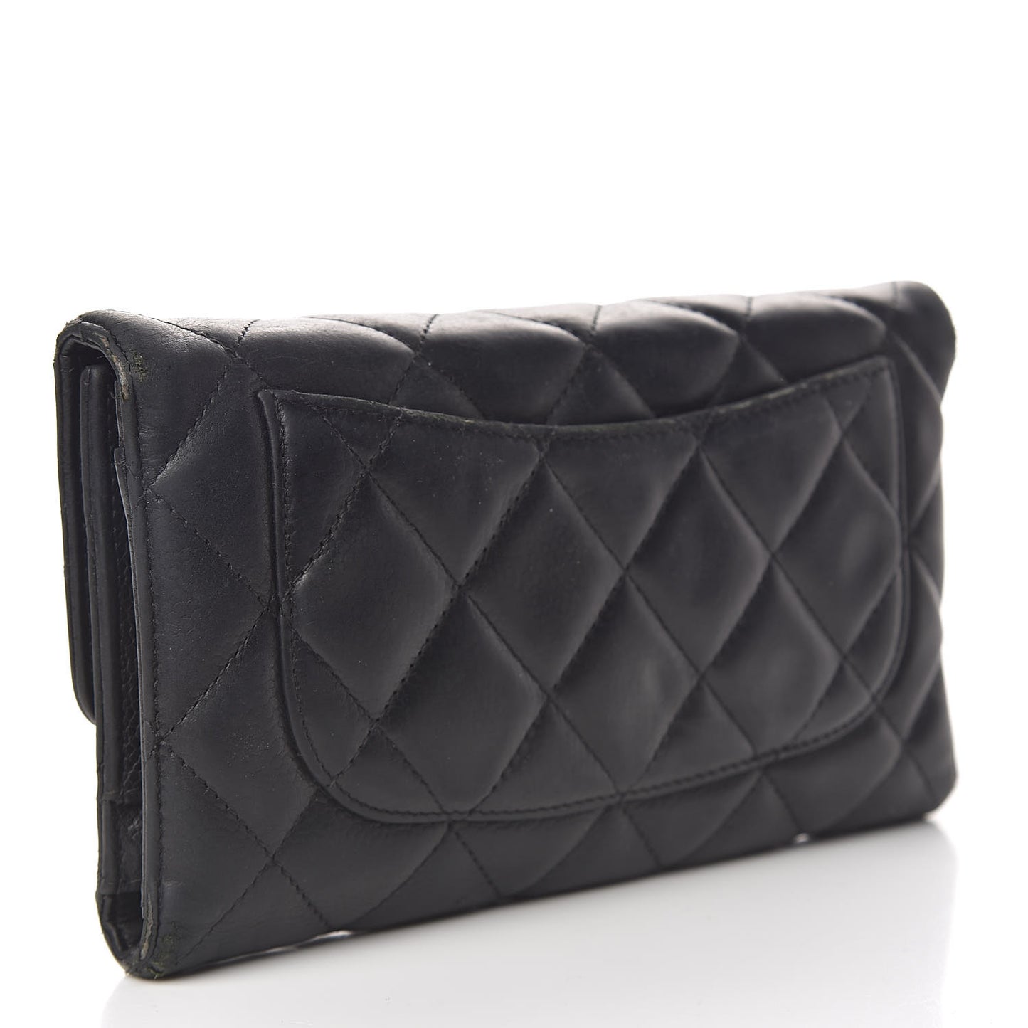 Caviar Quilted Large Gusset Flap Wallet Black