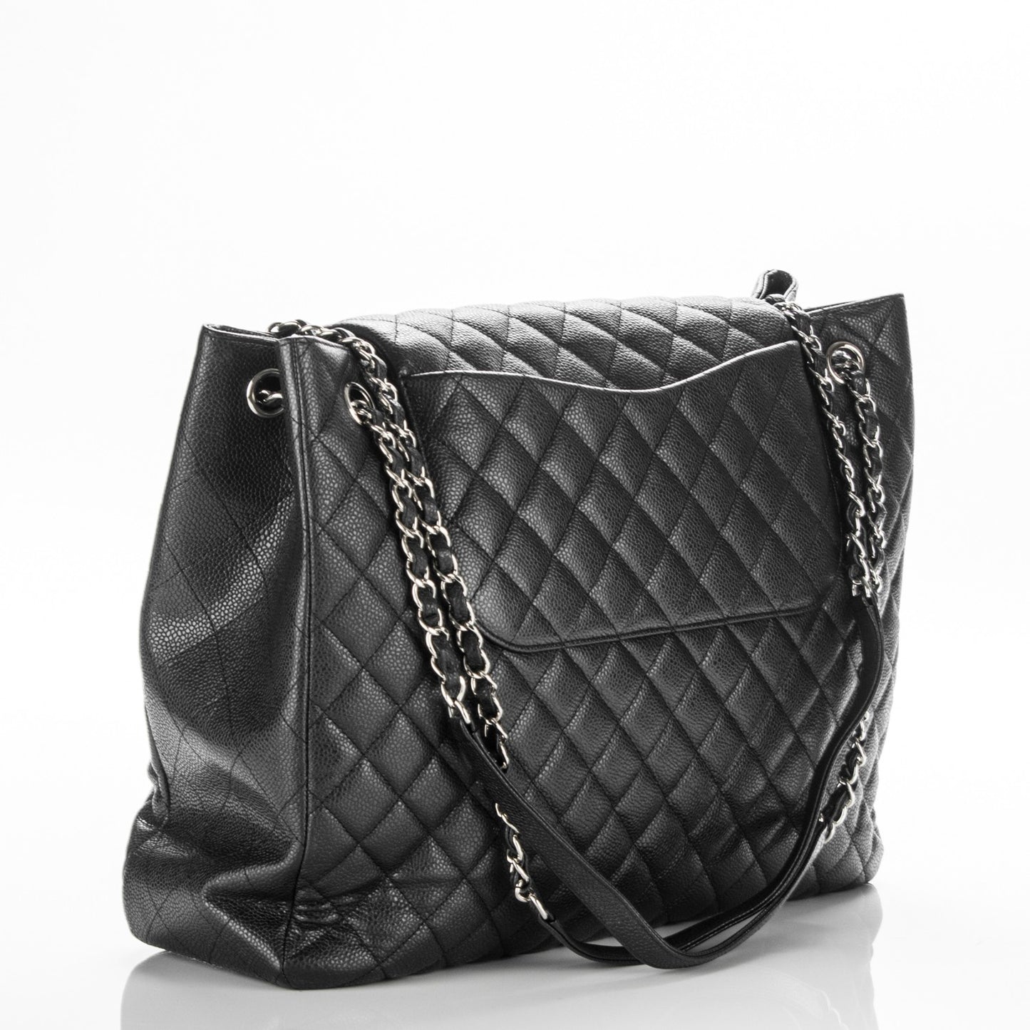 Caviar Quilted Flap Tote Black
