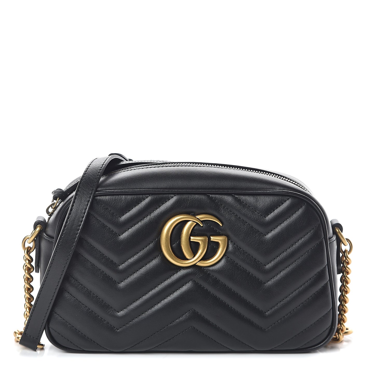 Calfskin Matelasse Small GG Marmont Chain Shoulder Bag Black