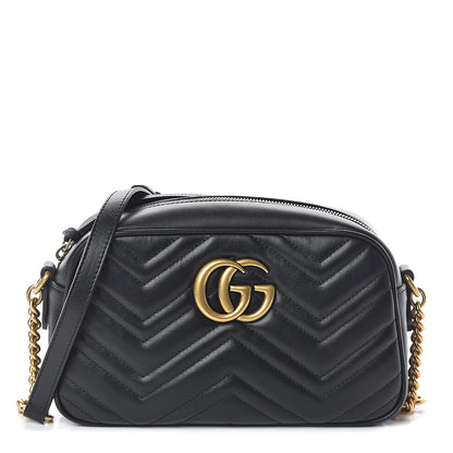 Gucci Calfskin Matelasse Small GG Marmont Chain Shoulder Bag Black 1 of 8