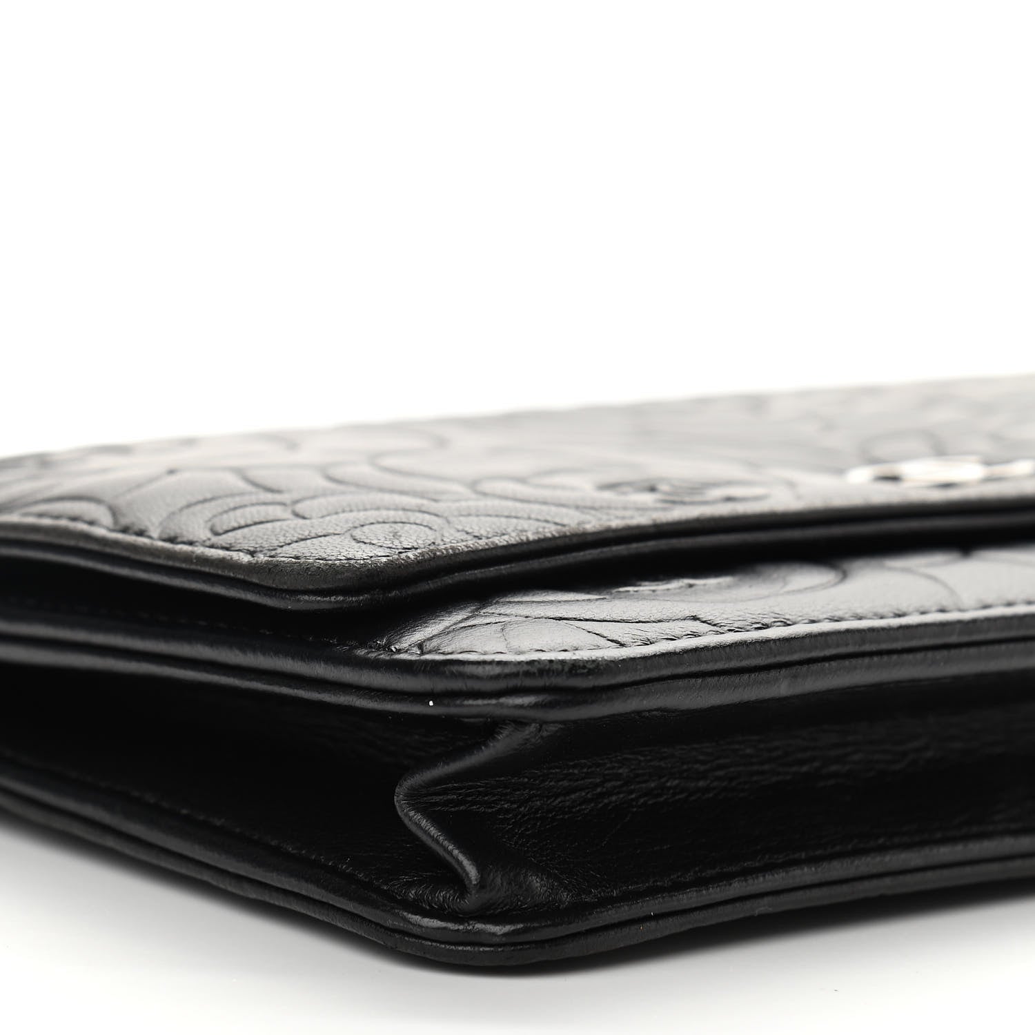 Chanel Lambskin Camellia Embossed Wallet on Chain WOC Black 10 of 11
