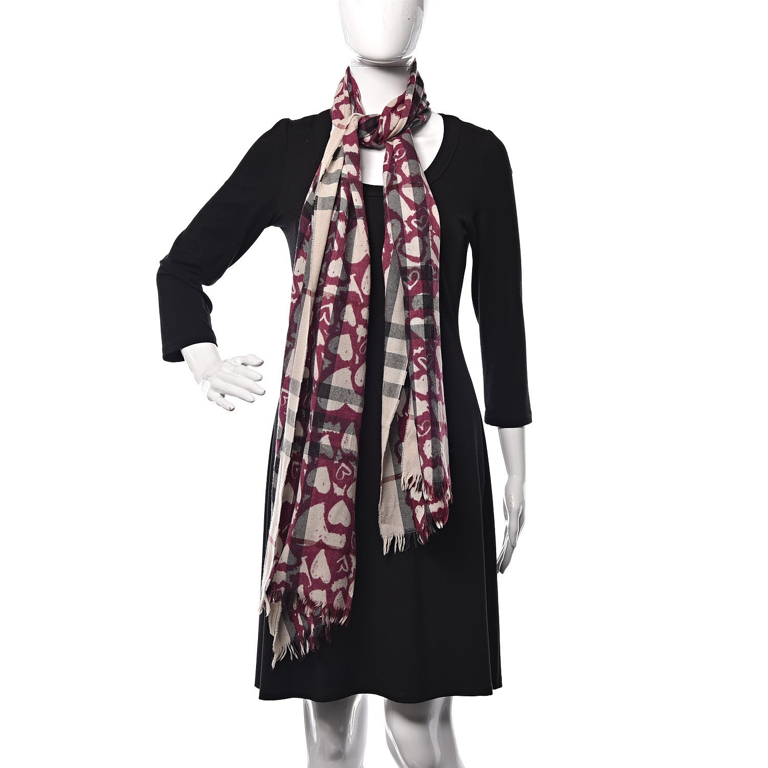 Burberry Wool Cashmere Painted Heart Print Nova Check Lightweight Scarf 2 of 4