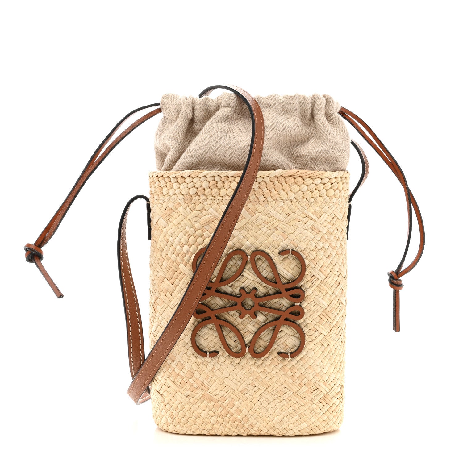 Loewe Calfskin Raffia Paulas Ibiza Square Bucket Bag Natural Tan 1 of 10