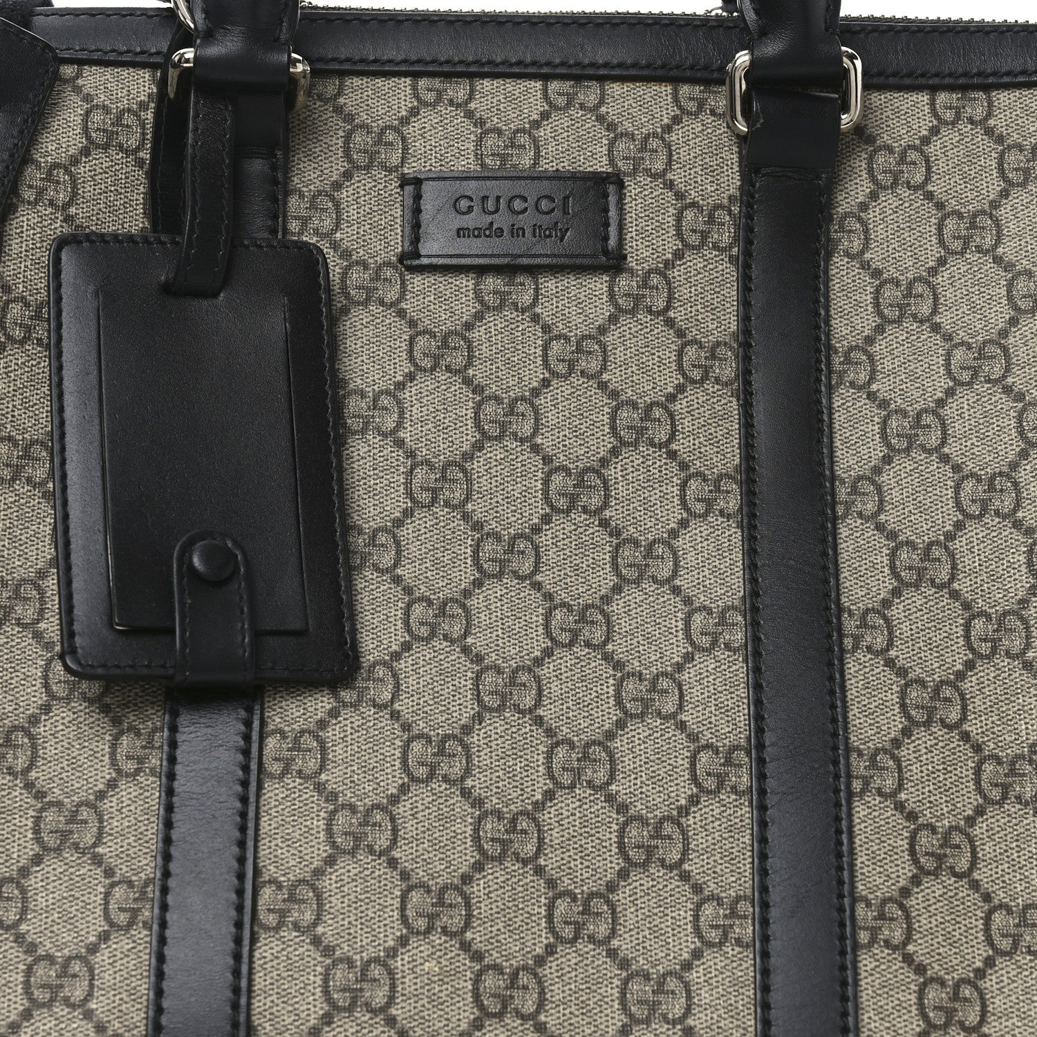 Gucci GG Supreme Monogram Selleria Calfskin Medium Duffle Beige Ebony Black 7 of 9