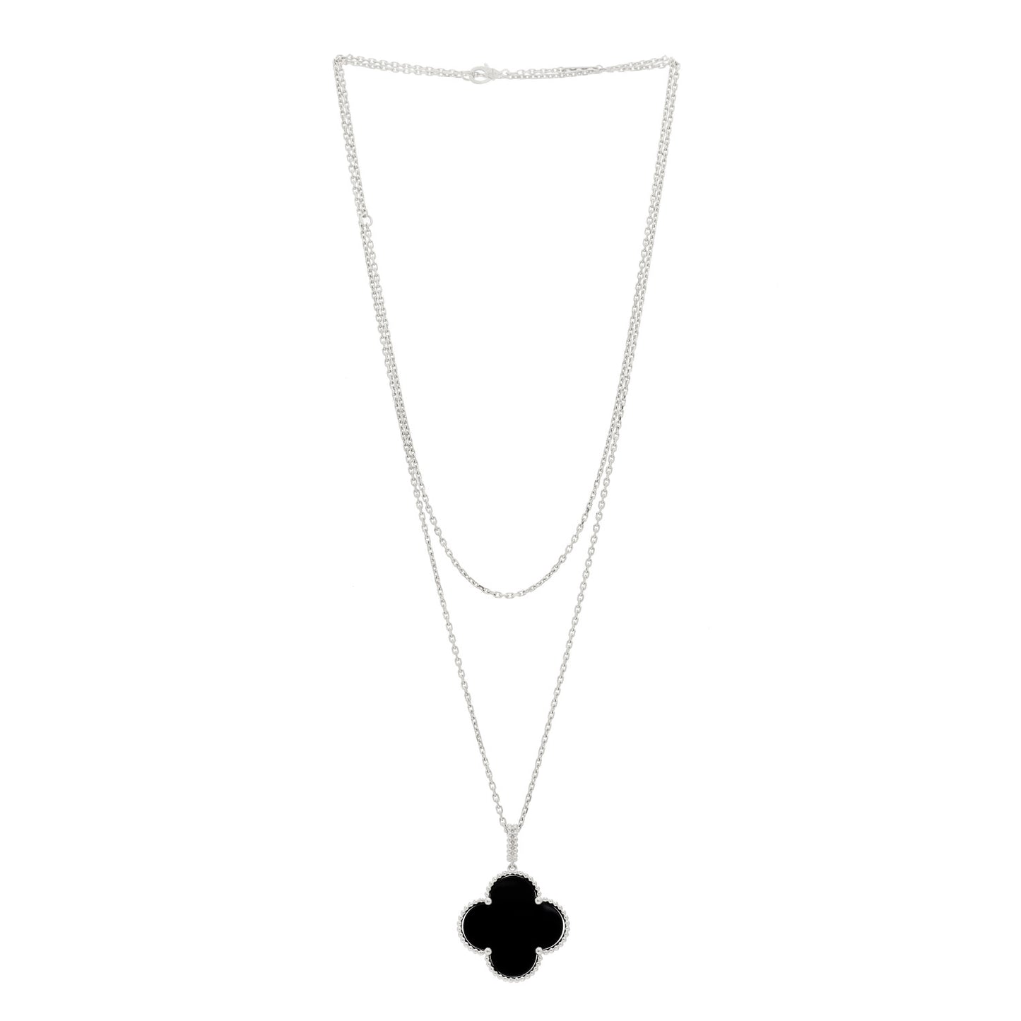 18K White Gold Black Onyx Magic Alhambra Pendant Necklace