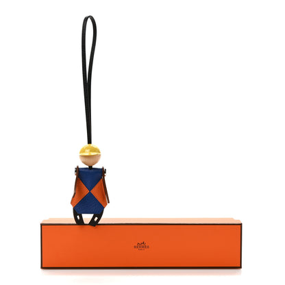 Hermes Chevre Mysore Barenia Jockey Bag Charm Black Bleu France Orange Fauve 5 of 5