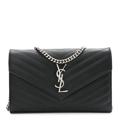 Saint Laurent Grain De Poudre Matelasse Chevron Monogram Chain Wallet Black 1 of 13
