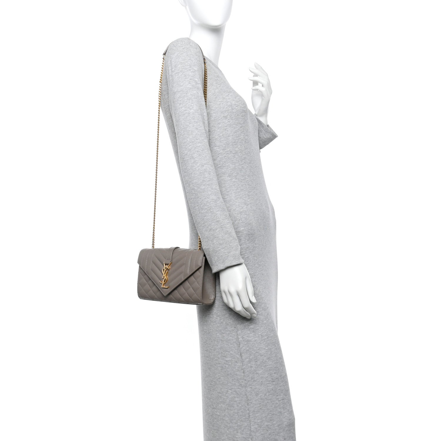 Saint Laurent Grain De Poudre Textured Mixed Matelasse Triquilt Small Monogram Satchel Greyish Brown 2 of 14