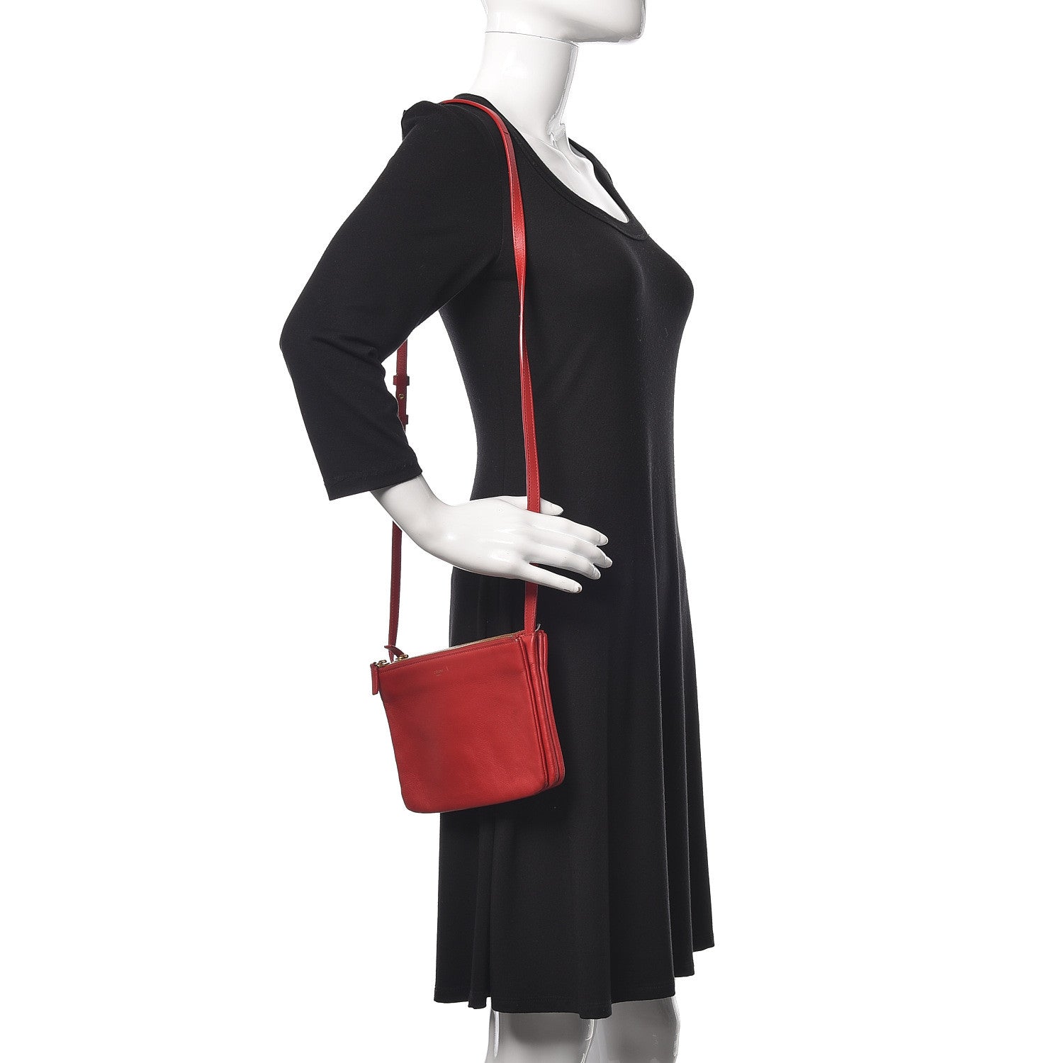 Celine Lambskin Small Trio Crossbody Bag Red 2 of 11