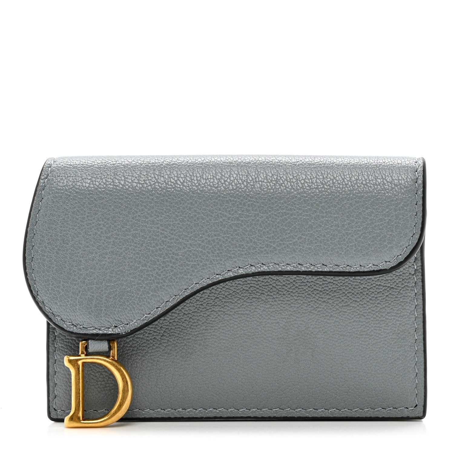 Christian Dior Grained Calfskin Saddle Card Holder Sky Blue 1 of 7