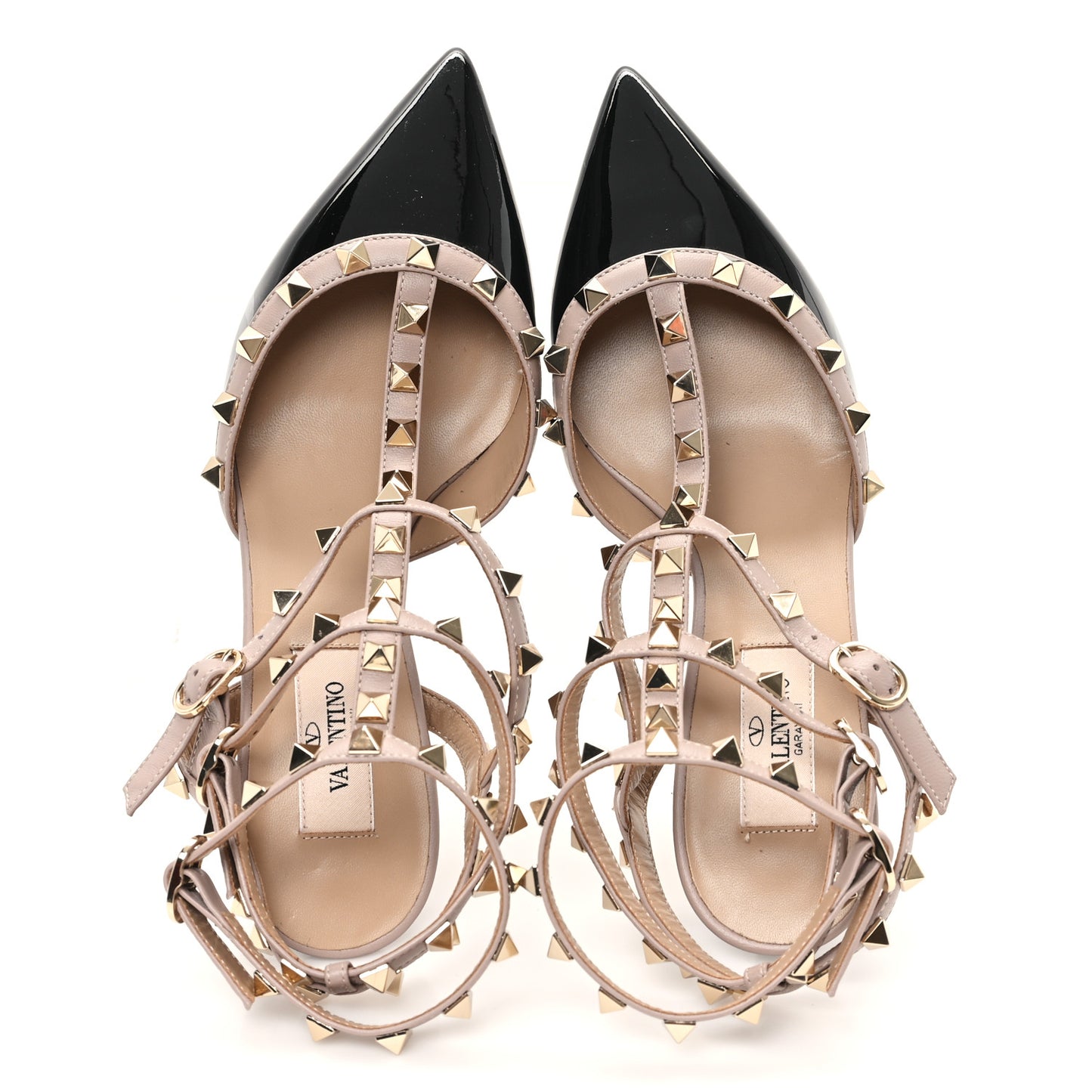 Patent Nappa Rockstud Ankle Strap 65mm Pumps 37 Black Poudre