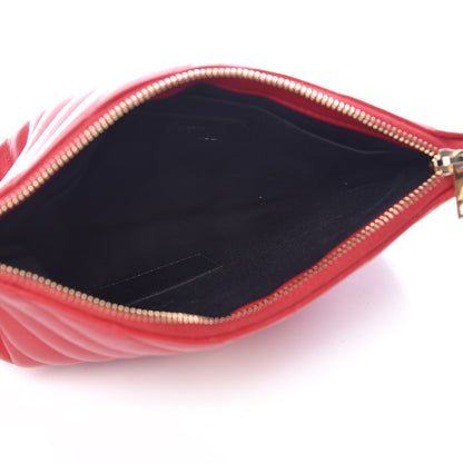 Saint Laurent Calfskin Matelasse Chevron Monogram Pouch Red 5 of 7