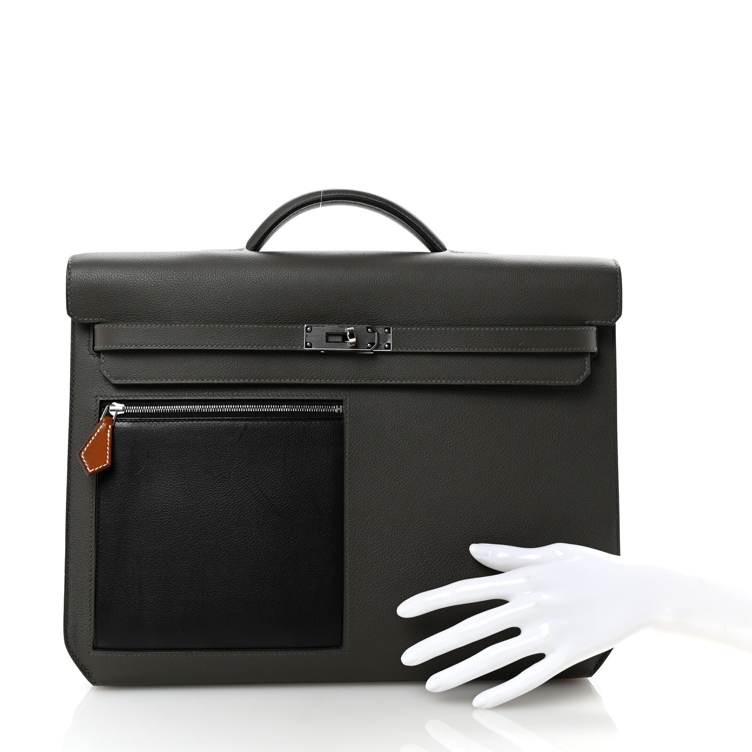 Hermes Evercolor Evergrain Barenia Kelly Depeches 36 Briefcase Vert De Gris Black Fauve 2 of 6