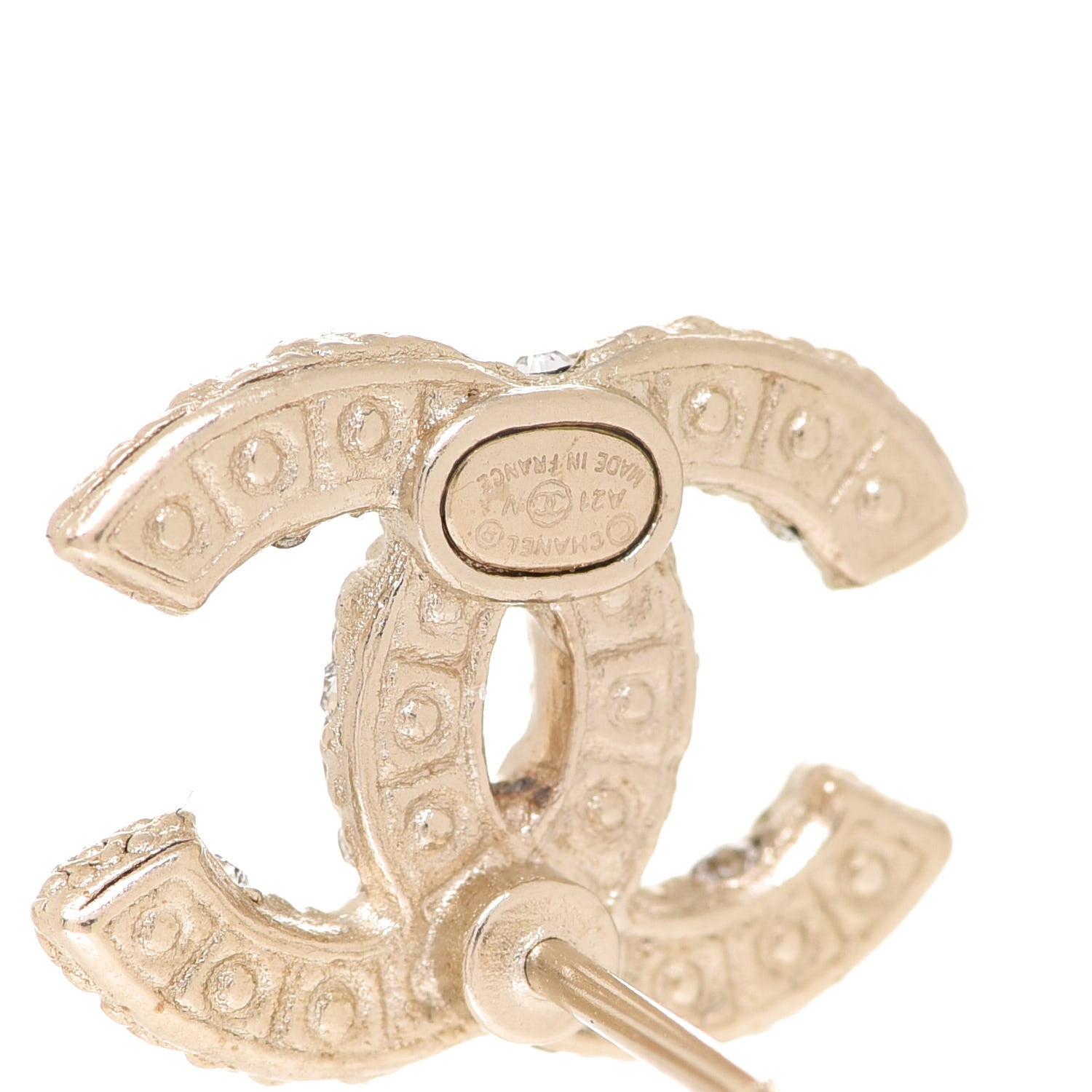 Chanel Metal Graduated Pearl Crystal CC Earrings Gold 4 of 5