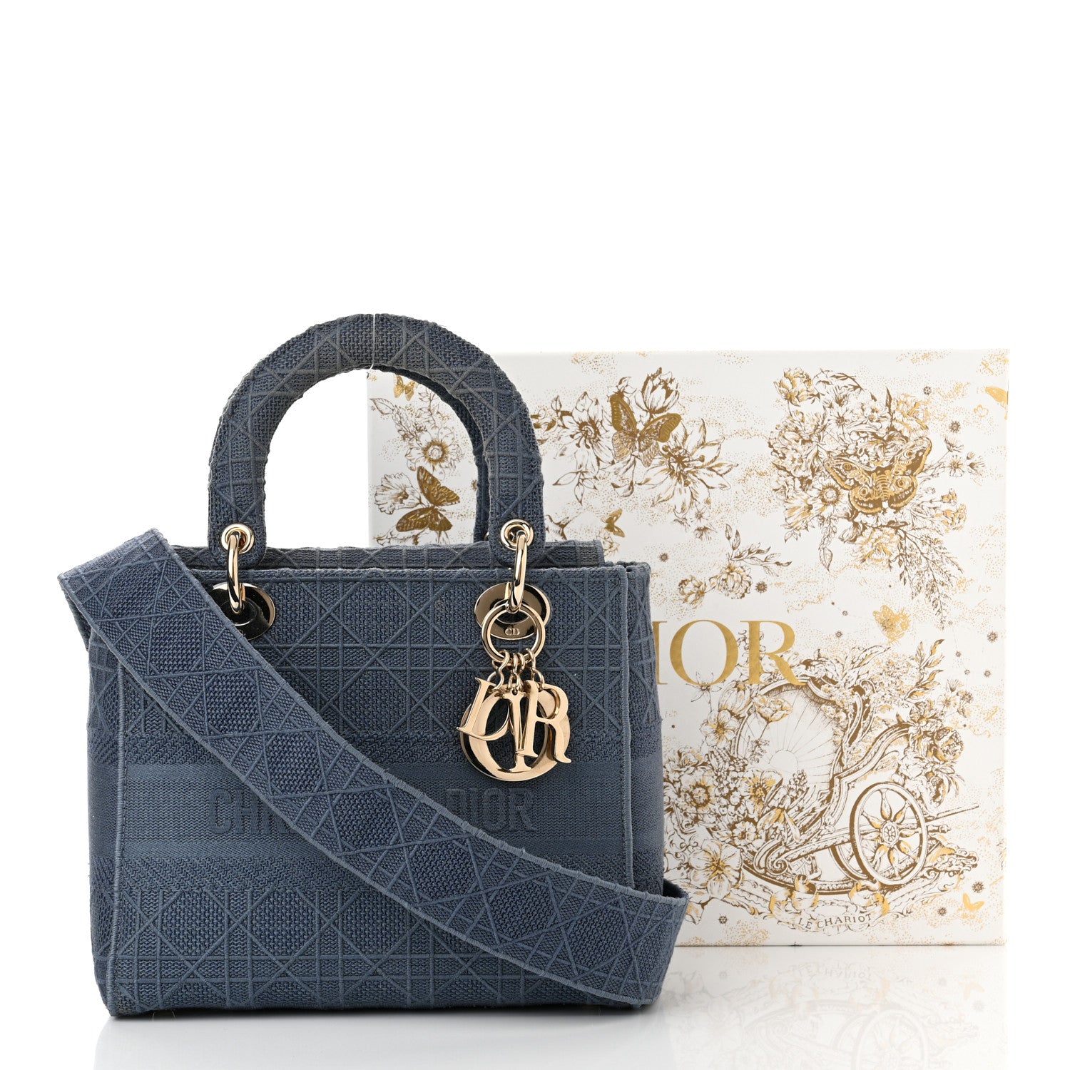 Christian Dior Canvas Embroidered Cannage Medium Lady D-Lite Denim Blue 11 of 11