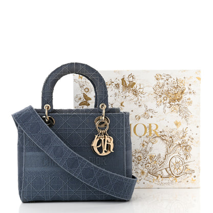 Christian Dior Canvas Embroidered Cannage Medium Lady D-Lite Denim Blue 11 of 11