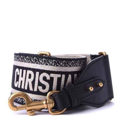 Christian Dior Canvas Embroidered Shoulder Strap Black White 1 of 5