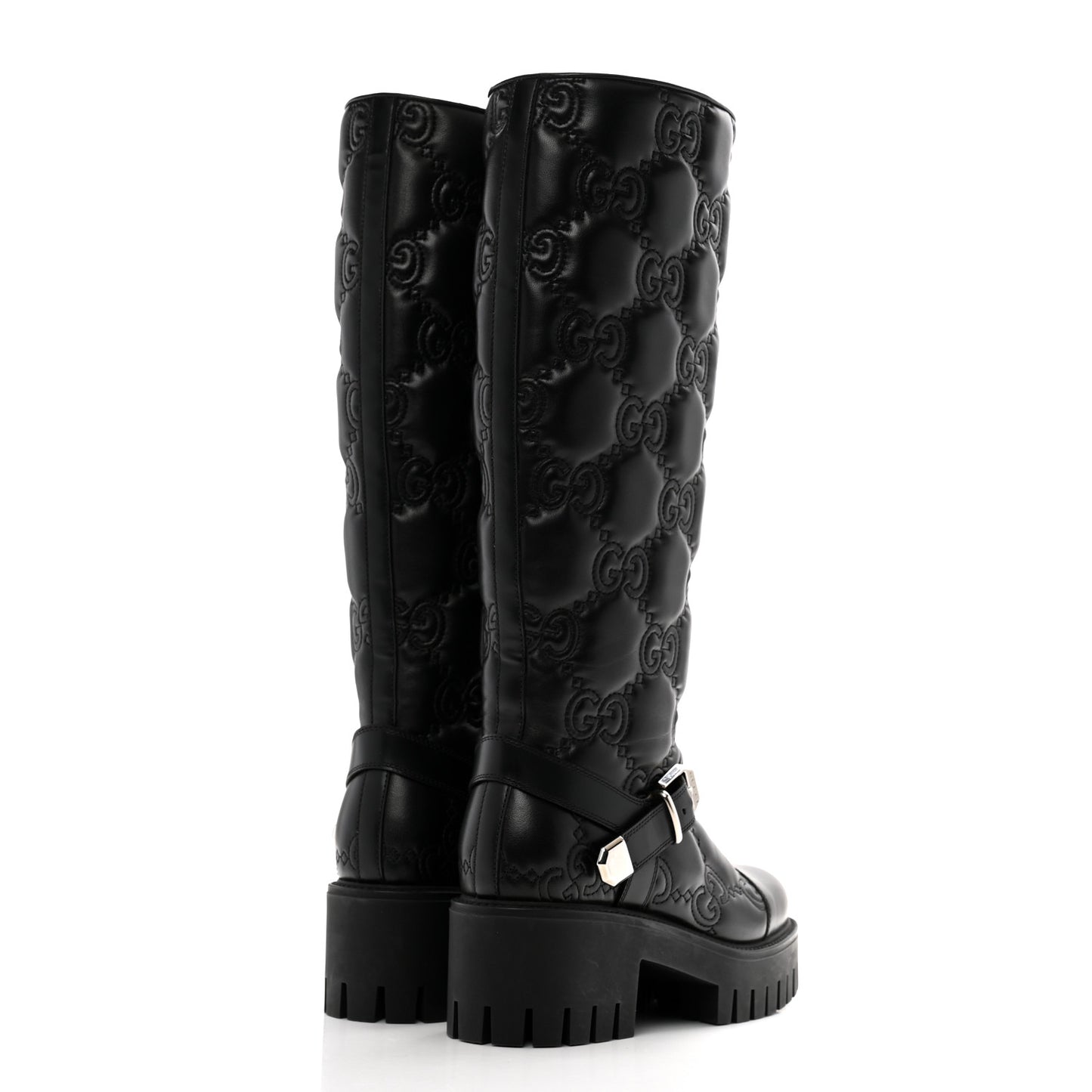 Cordovan Lux Nappa GG Matelasse 60mm Knee High Boots 36.5 Black